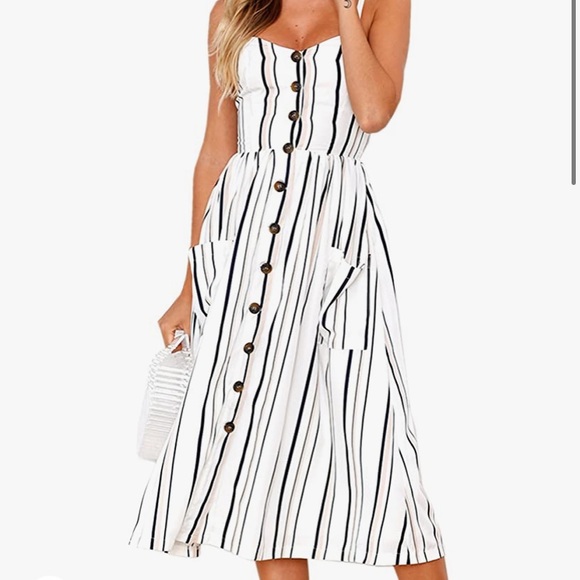 Angashion Women's Dress Spaghetti Strap Faux Button Down Swing Midi Dress xxl - Picture 2 of 5